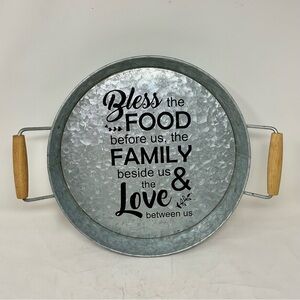 Galvanized Metal Serving Tray with Wooden Handles